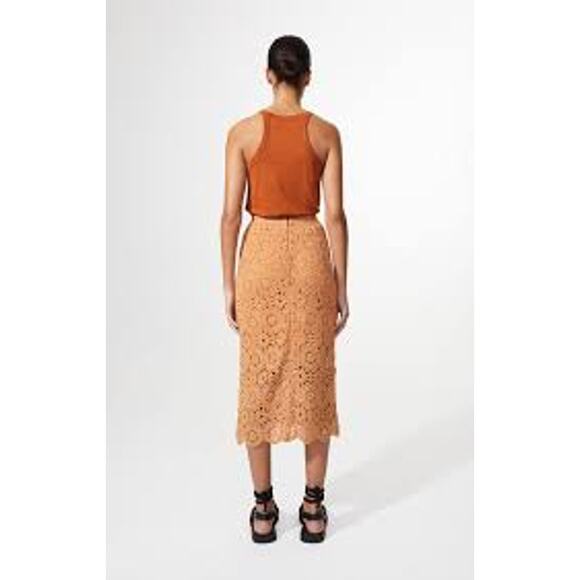 Rodebjer Trixie Crochet Midi Skirt Warm Sand Soft Orange 100% cotton Size Large - Picture 12 of 14